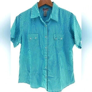 Wrangler Women’s Western Wrancher Pearl Snap Blue Gingham Westernwear